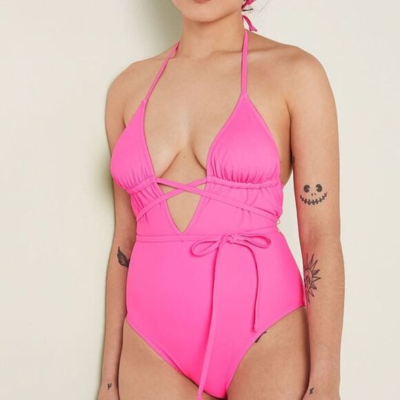 Victoria's Secret PINK Triangle Wrap One-Piece Swimsuit Black M NWT - Picture 4 of 11